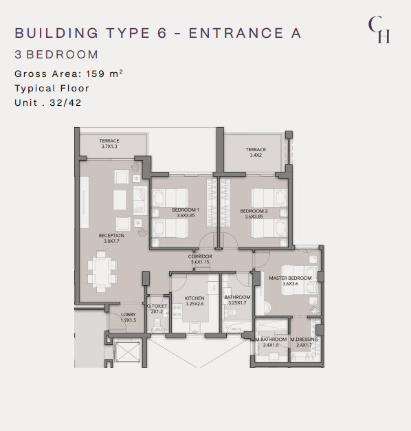 Floor plan for apartment at Spire - Club Hills