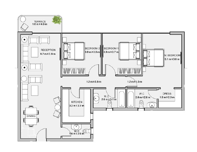 Floor plan for apartment at Atika