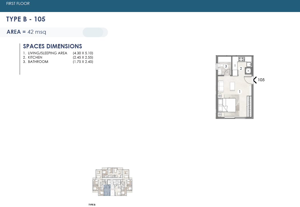 Floor plan for studio at Azzar Reedy