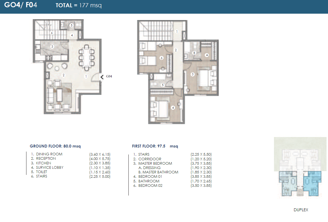 Floor plan for duplex at Azzar Reedy
