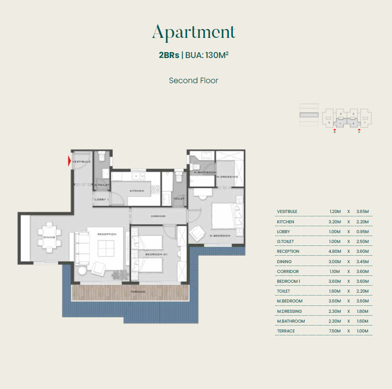 Floor plan for apartment at Aliva Mountain View Mostakbal City