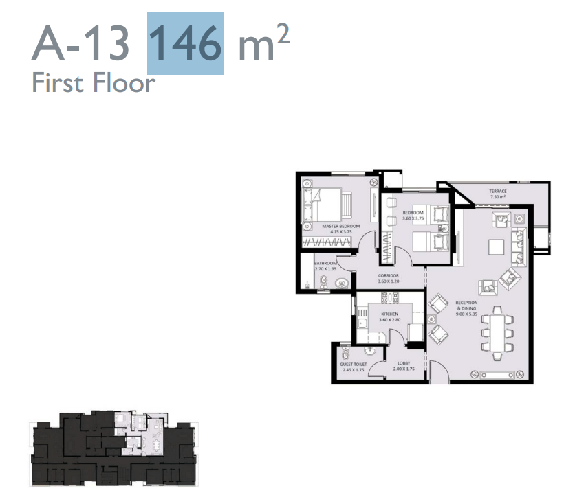Floor plan for apartment at Bleu Vert