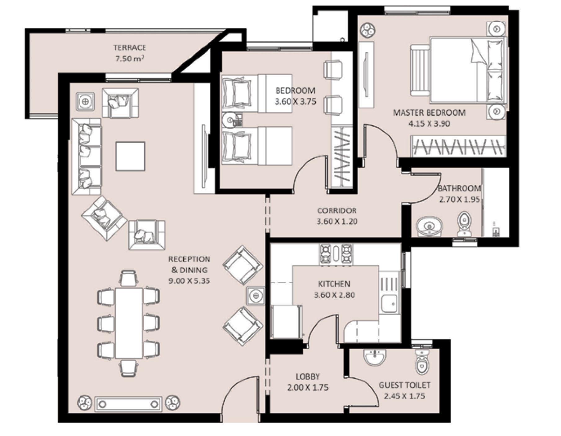 Floor plan for apartment at Bleu Vert