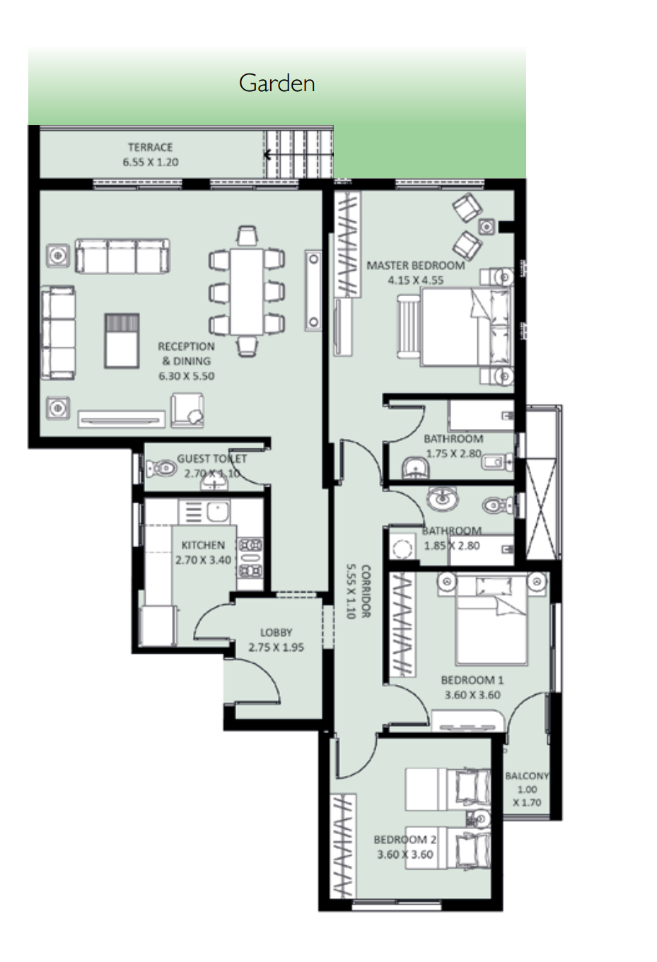 Floor plan for apartment at Bleu Vert