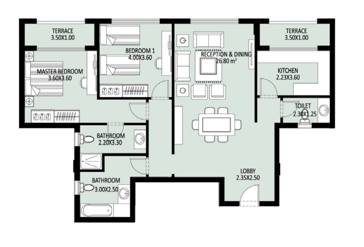 Floor plan for apartment at Bleu Vert