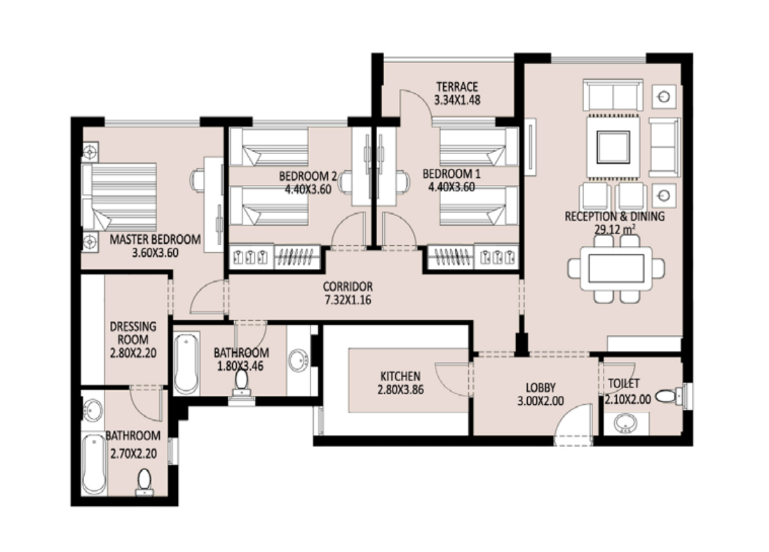 Floor plan for apartment at Bleu Vert