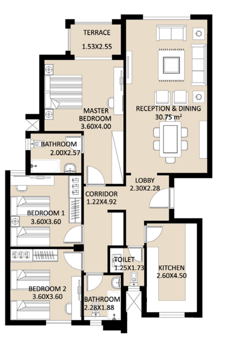 Floor plan for apartment at Bleu Vert