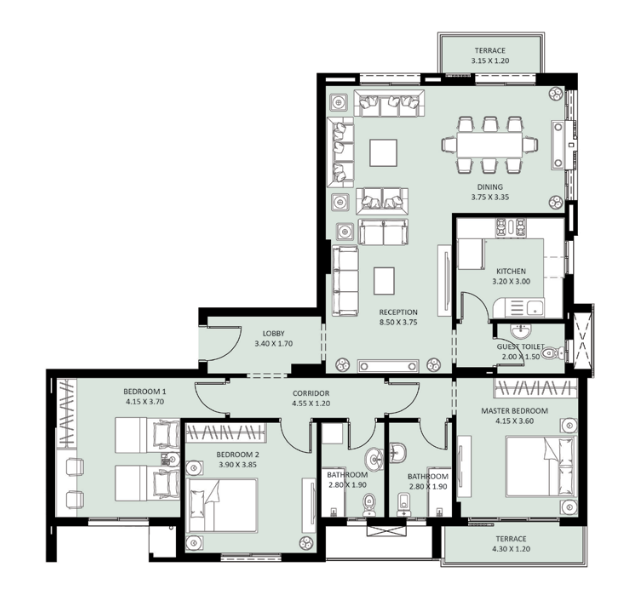 Floor plan for apartment at Bleu Vert