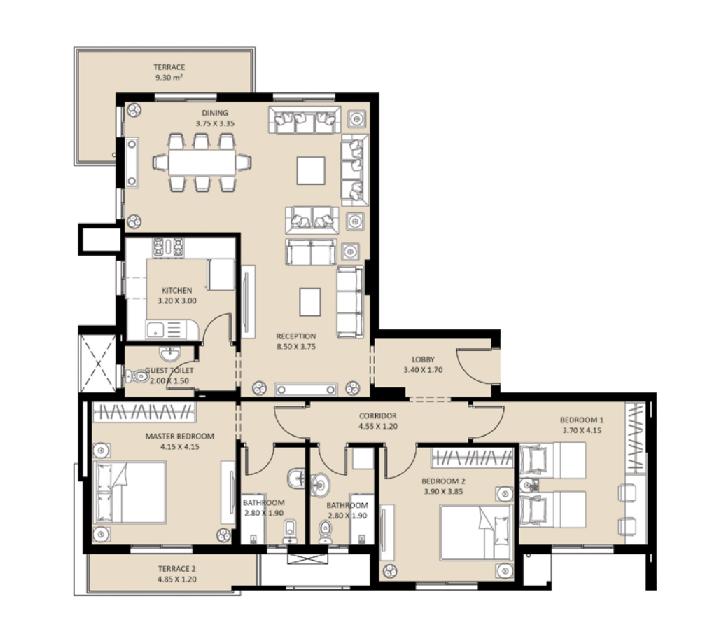 Floor plan for duplex at Direction White