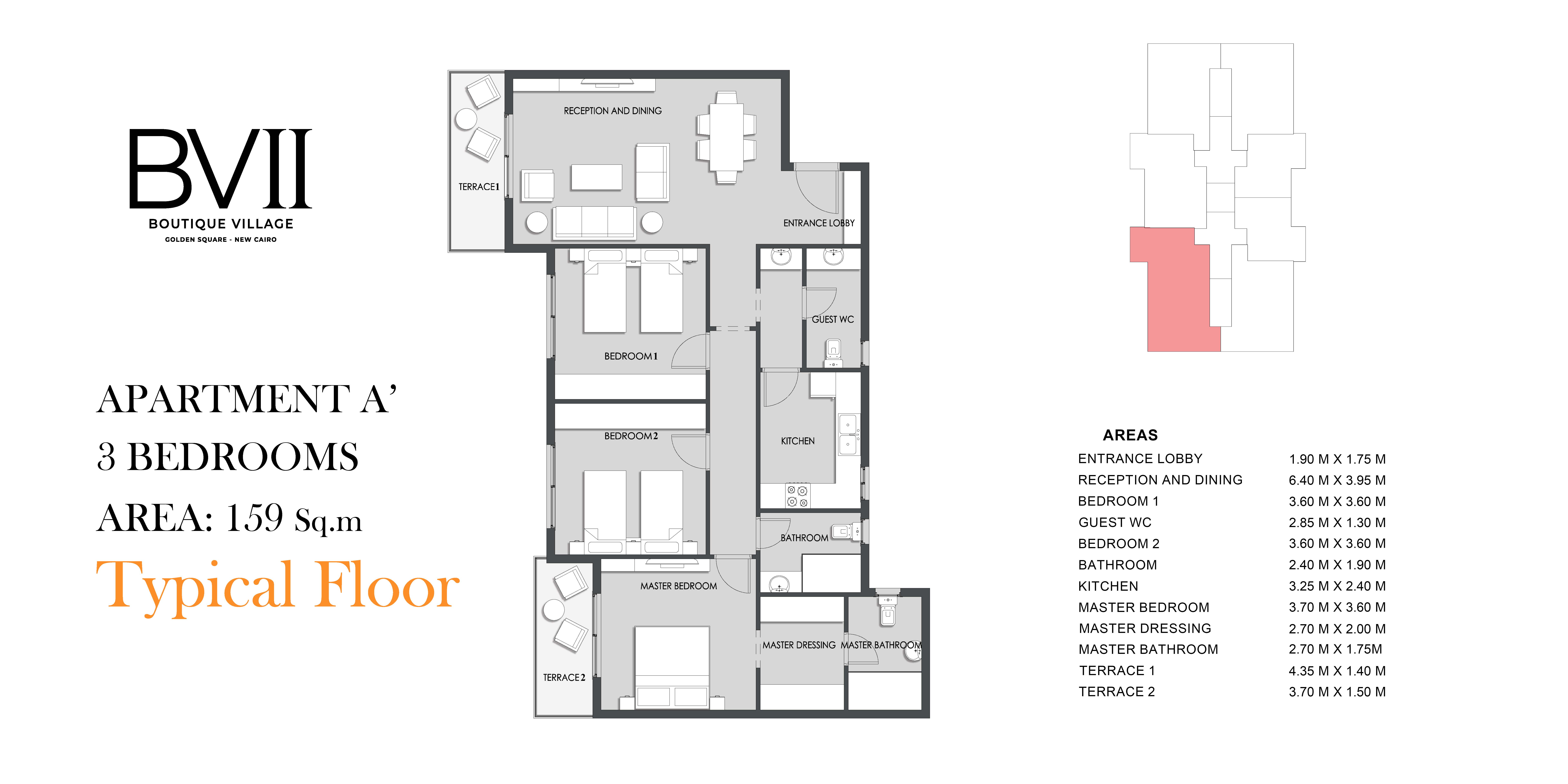 Floor plan for apartment at Boutique Village