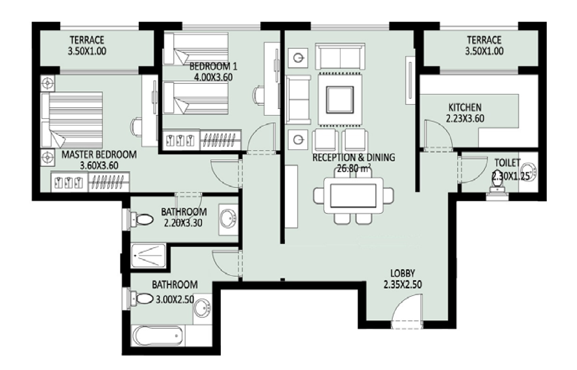 Floor plan for apartment at Bleu Vert