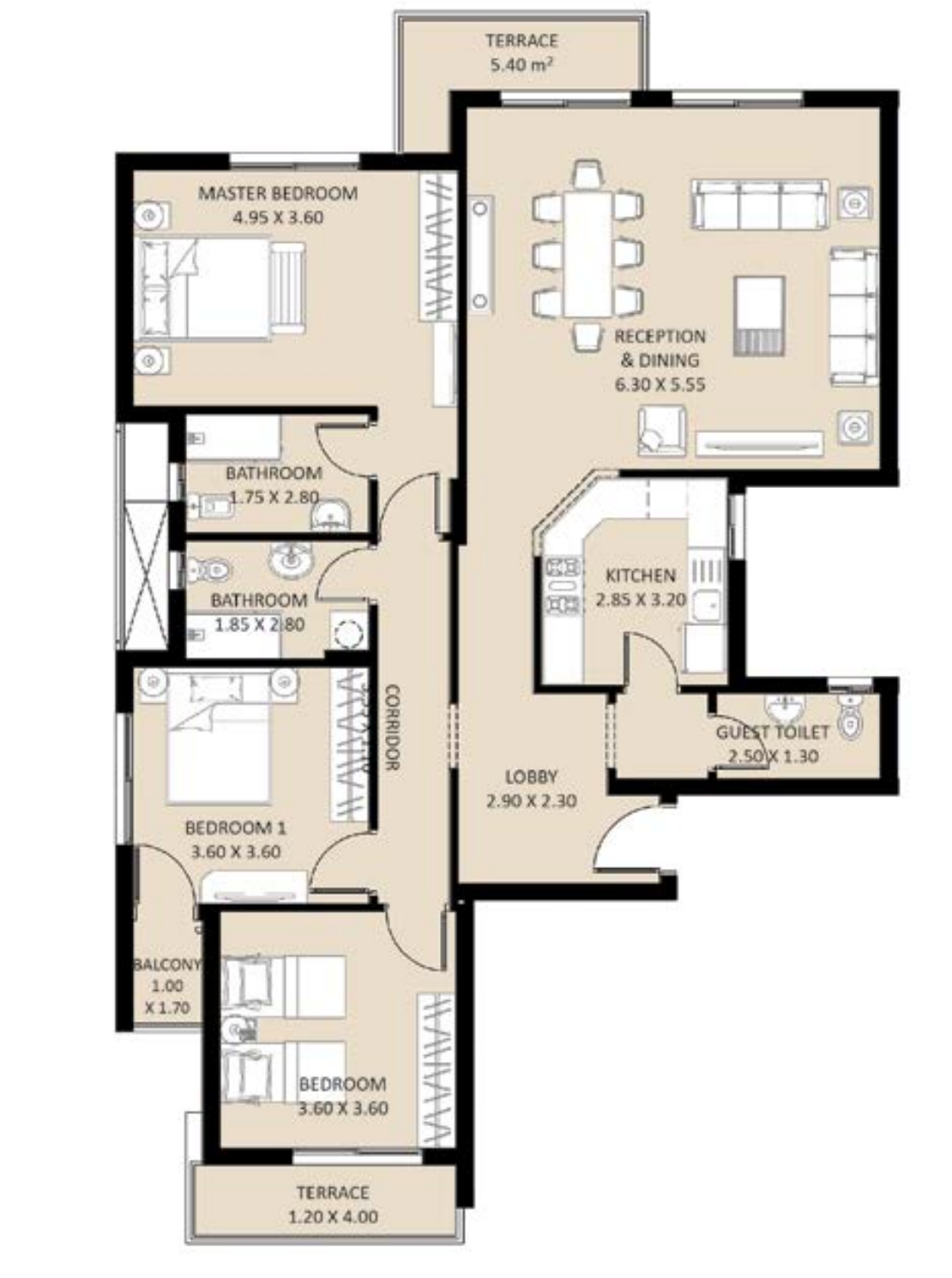 Floor plan for apartment at Bleu Vert