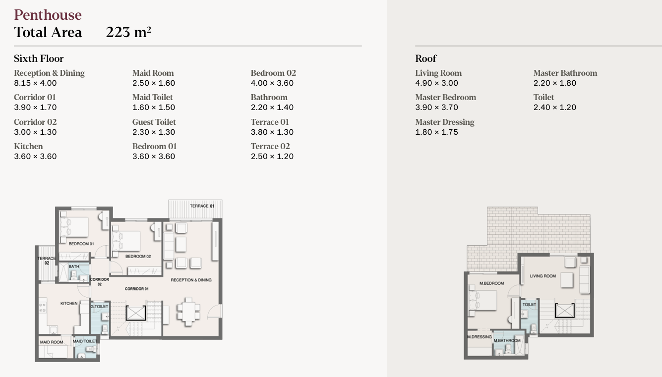 Floor plan for penthouse at Selection - Telal East