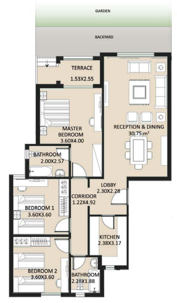 Floor plan for apartment at Bleu Vert