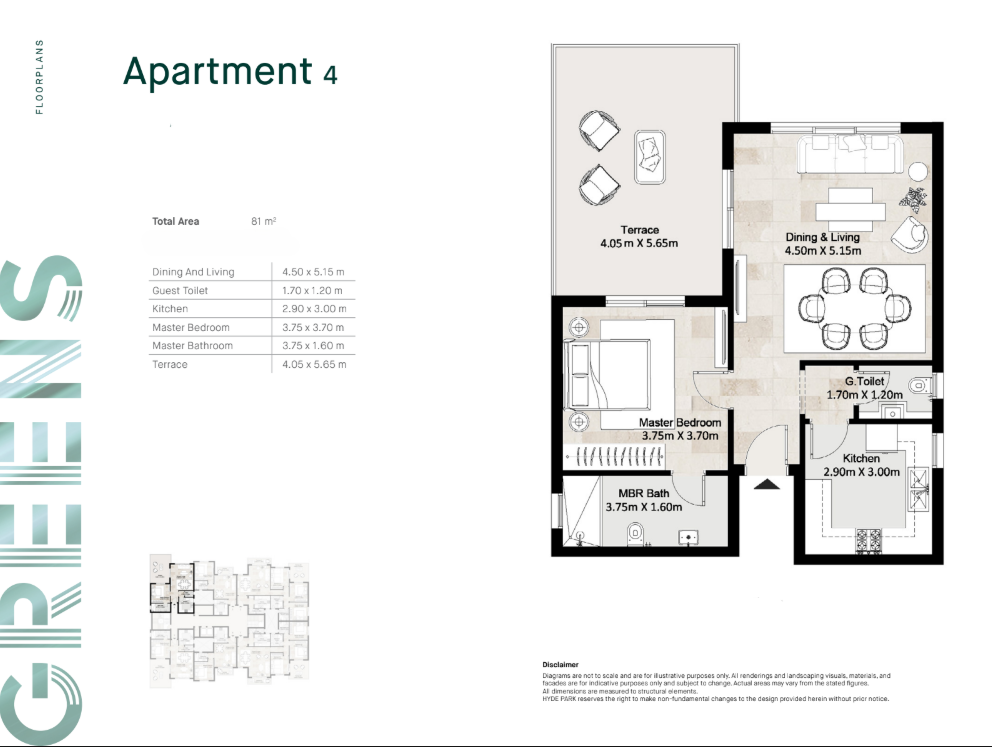 Floor plan for apartment at Greens Residence New Cairo