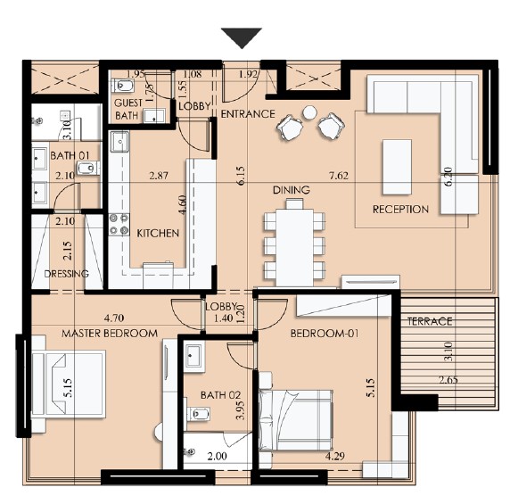 Floor plan for apartment at 205 Arkan Palm