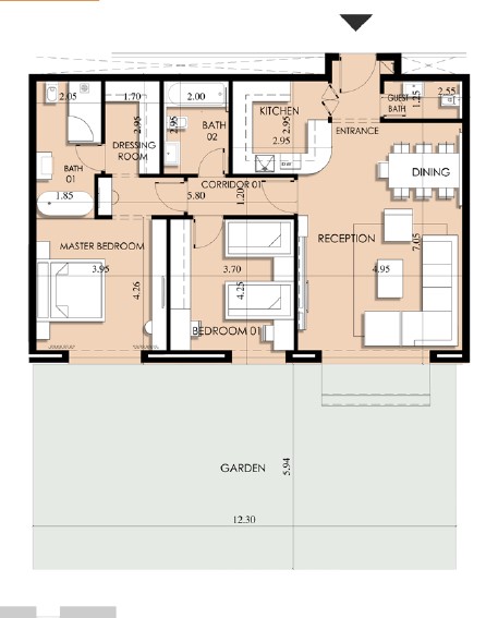 Floor plan for apartment at 205 Arkan Palm