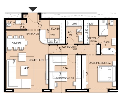 Floor plan for apartment at 205 Arkan Palm
