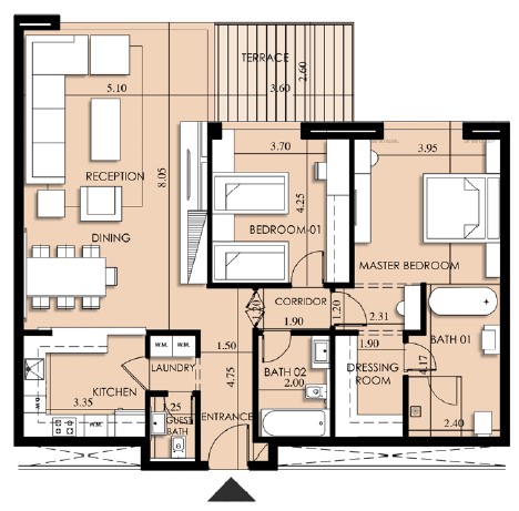Floor plan for apartment at 205 Arkan Palm
