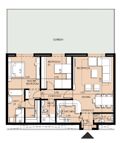 Floor plan for apartment at 205 Arkan Palm