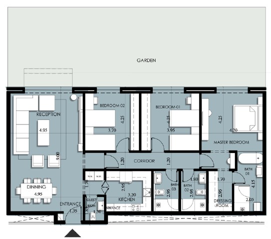 Floor plan for apartment at 205 Arkan Palm