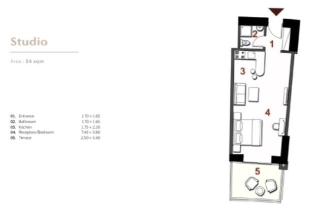 Floor plan for studio at The Gate - New Alamein