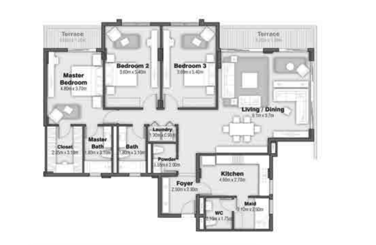 Floor plan for apartment at Uptown Cairo