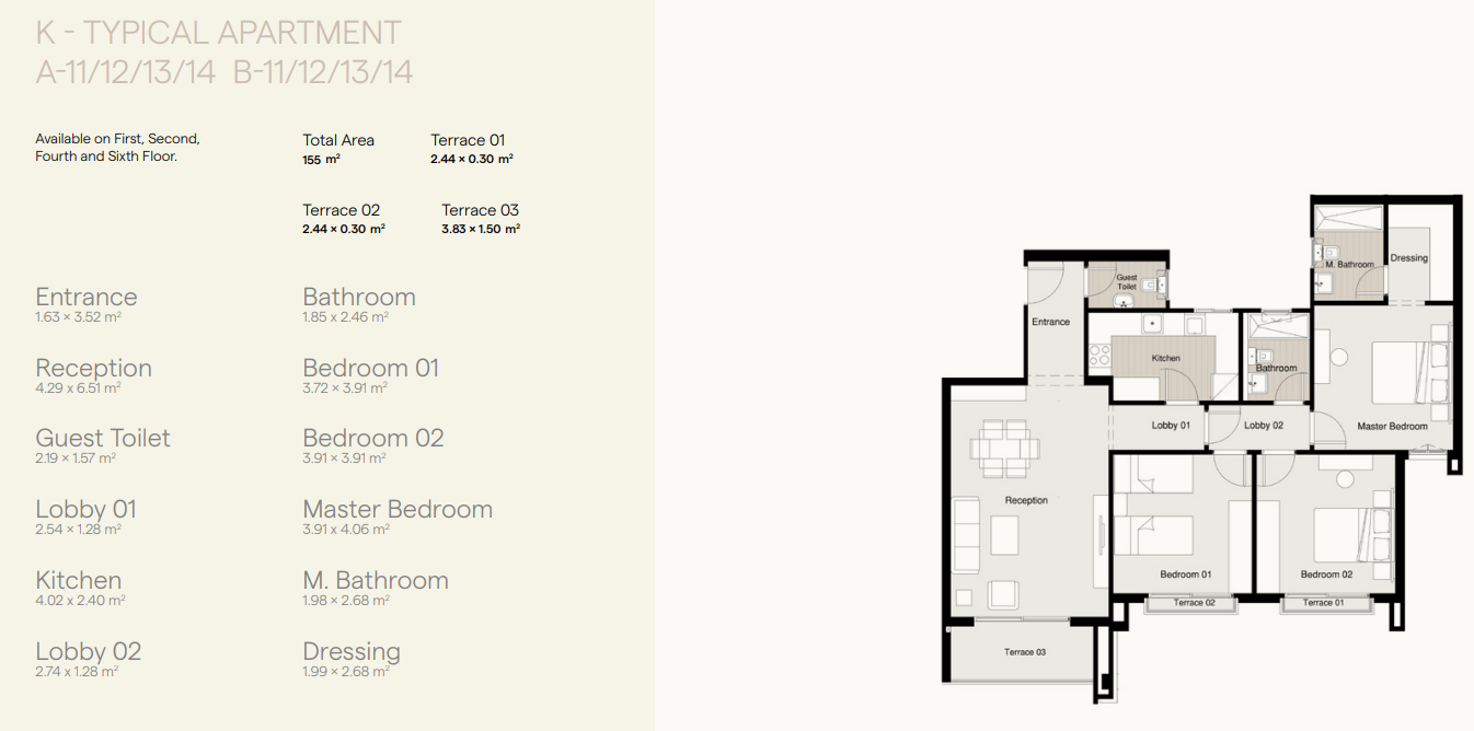 Floor plan for apartment at Residence Eight Sky Abu Dhabi