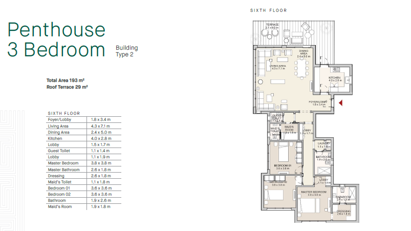 Floor plan for penthouse at Garden Residence Hyde Park