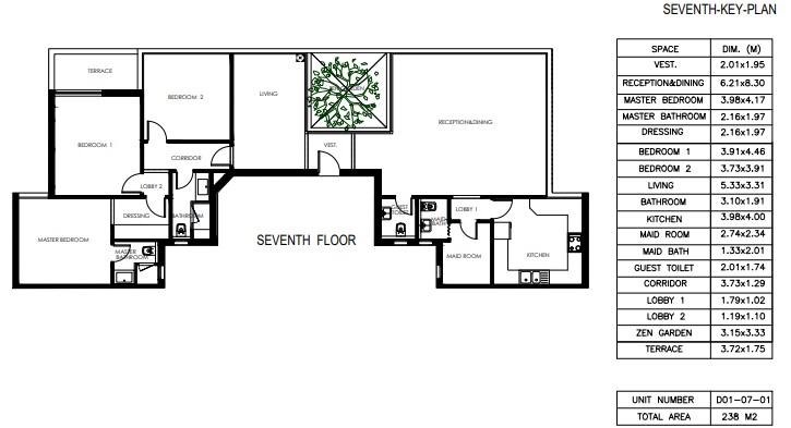 Floor plan for penthouse at Parklane