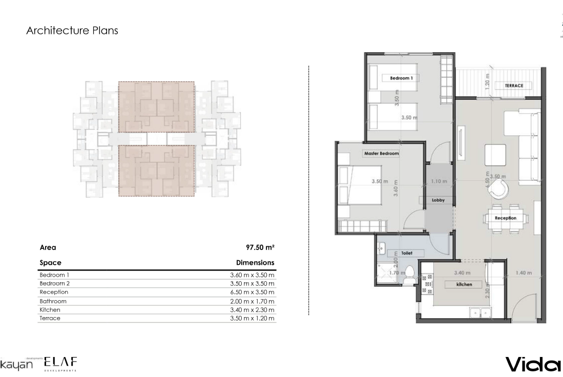 Floor plan for apartment at Vida Residence