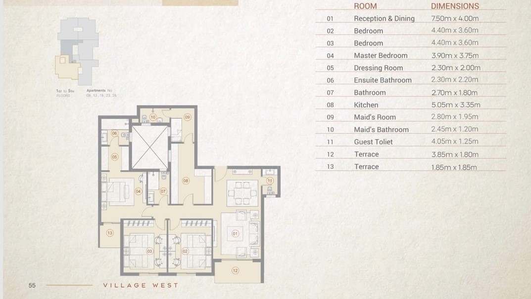 Floor plan for apartment at Village West