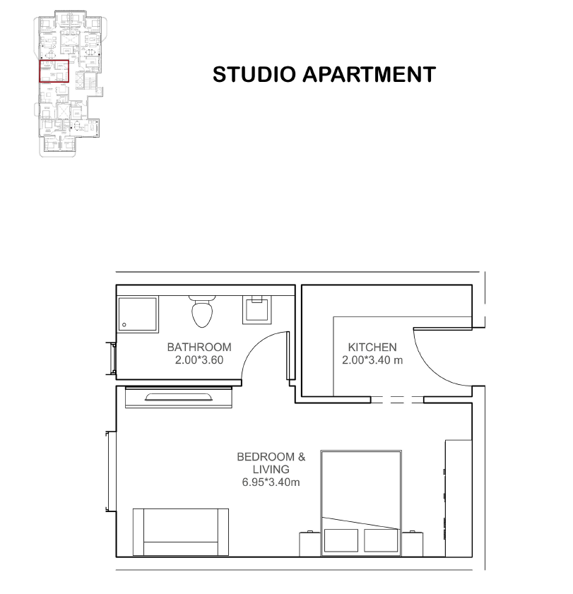 Floor plan for studio at J East-Phase 2
