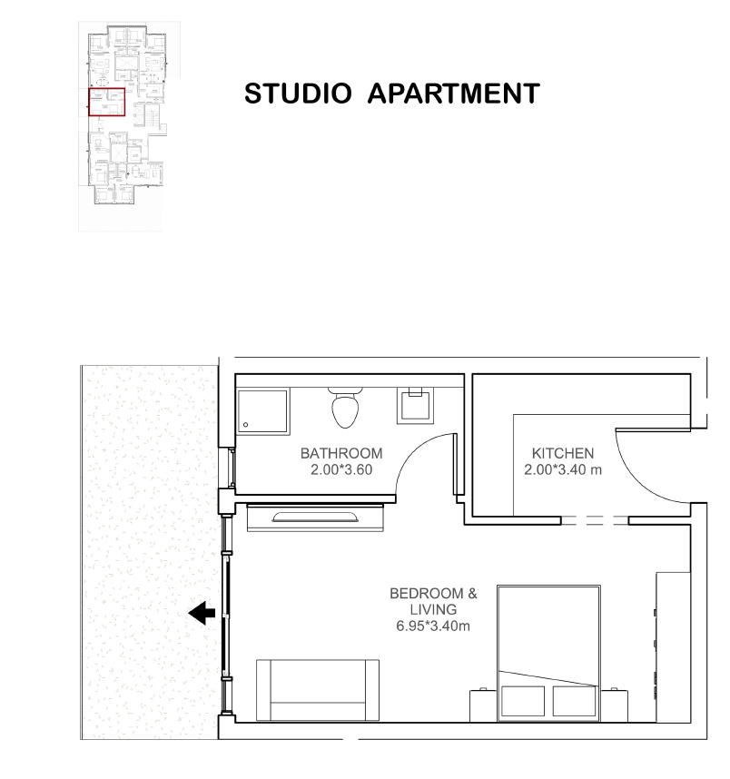 Floor plan for studio at J East-Phase 2