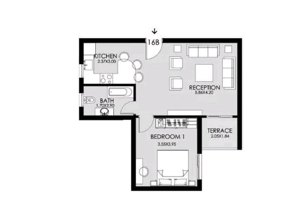 Floor plan for studio at Taj City
