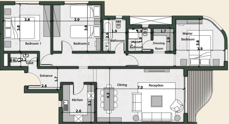 Floor plan for apartment at Bloomfields