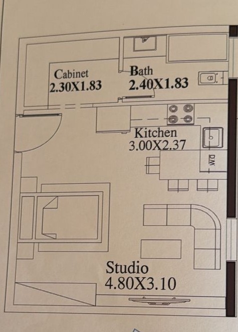 Floor plan for studio at Sky Ramp