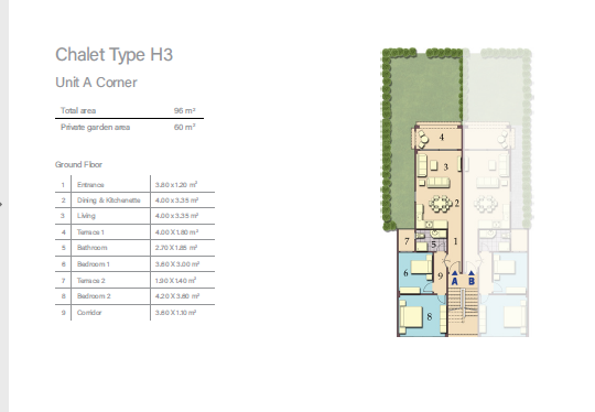 Floor plan for chalet at Telal Sokhna