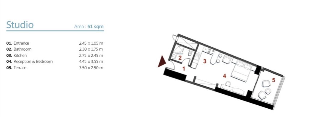 Floor plan for studio at The Gate - New Alamein