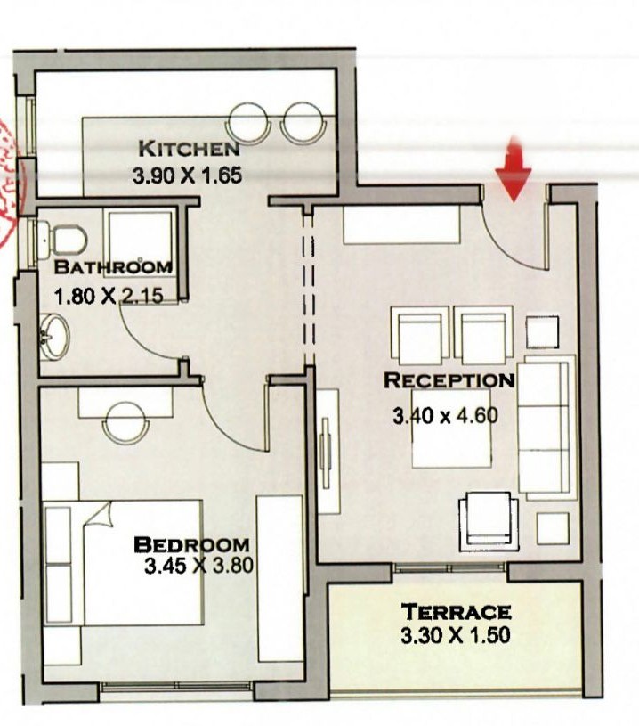 Floor plan for studio at Taj City
