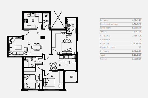 Floor plan for apartment at Trio