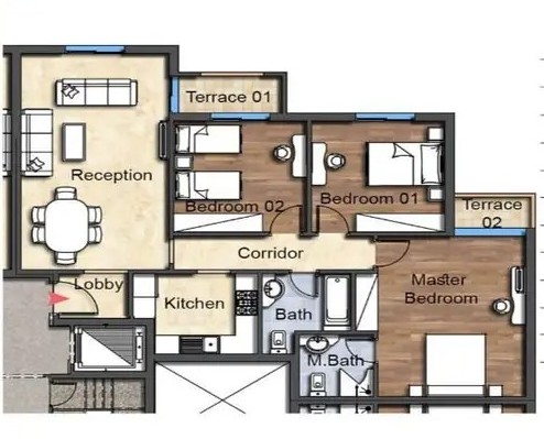Floor plan for apartment at OIA Compound