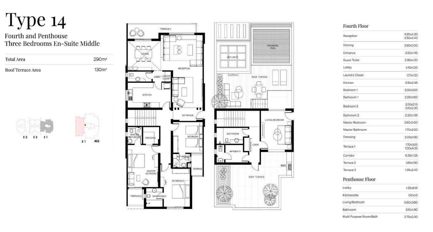 Floor plan for duplex at Trio