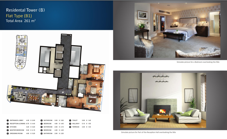 Floor plan for apartment at Nile Pearl  Tower