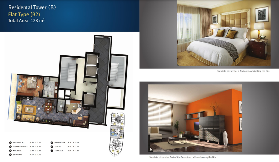 Floor plan for apartment at Nile Pearl  Tower