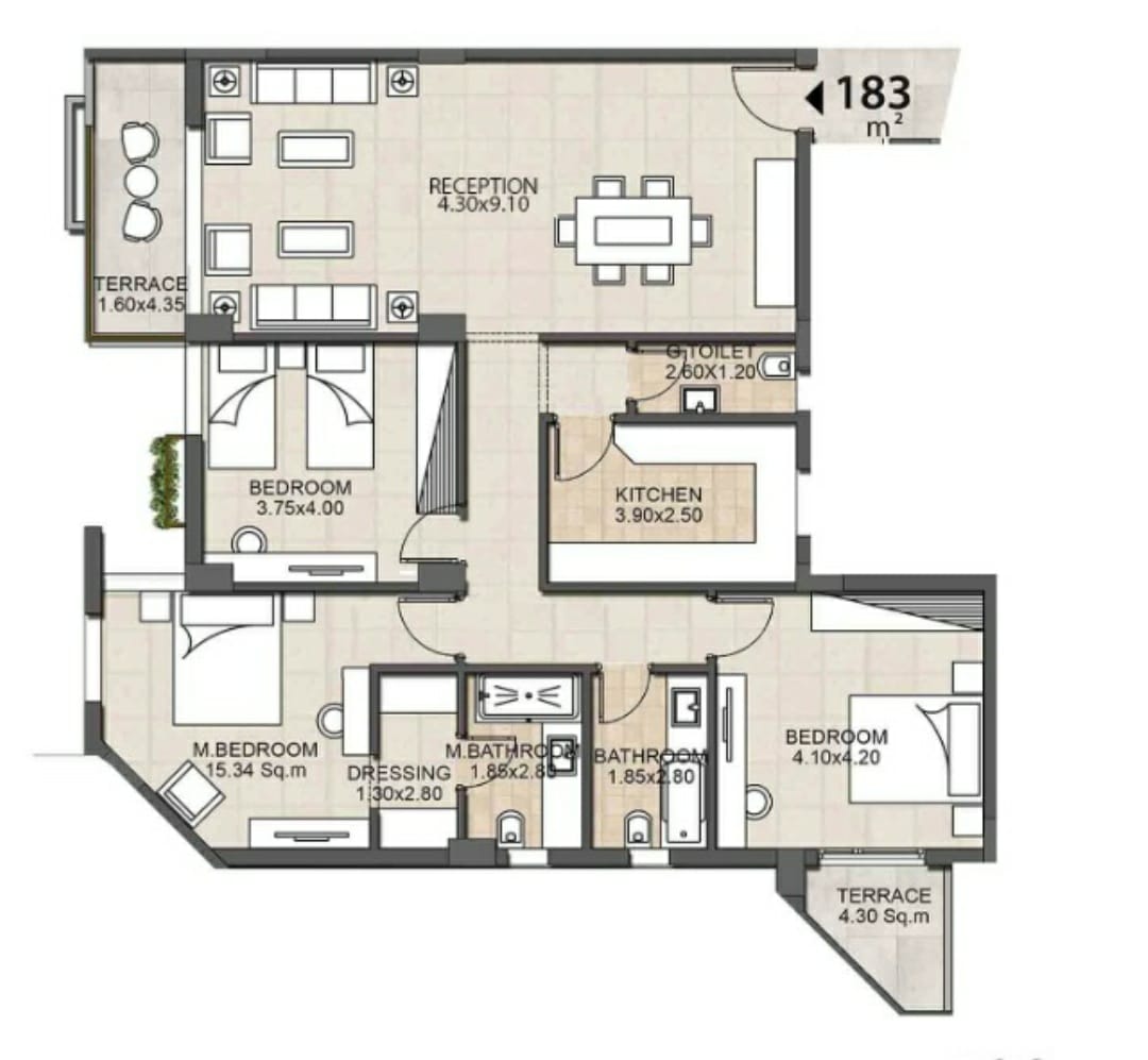 Floor plan for apartment at Granda Life