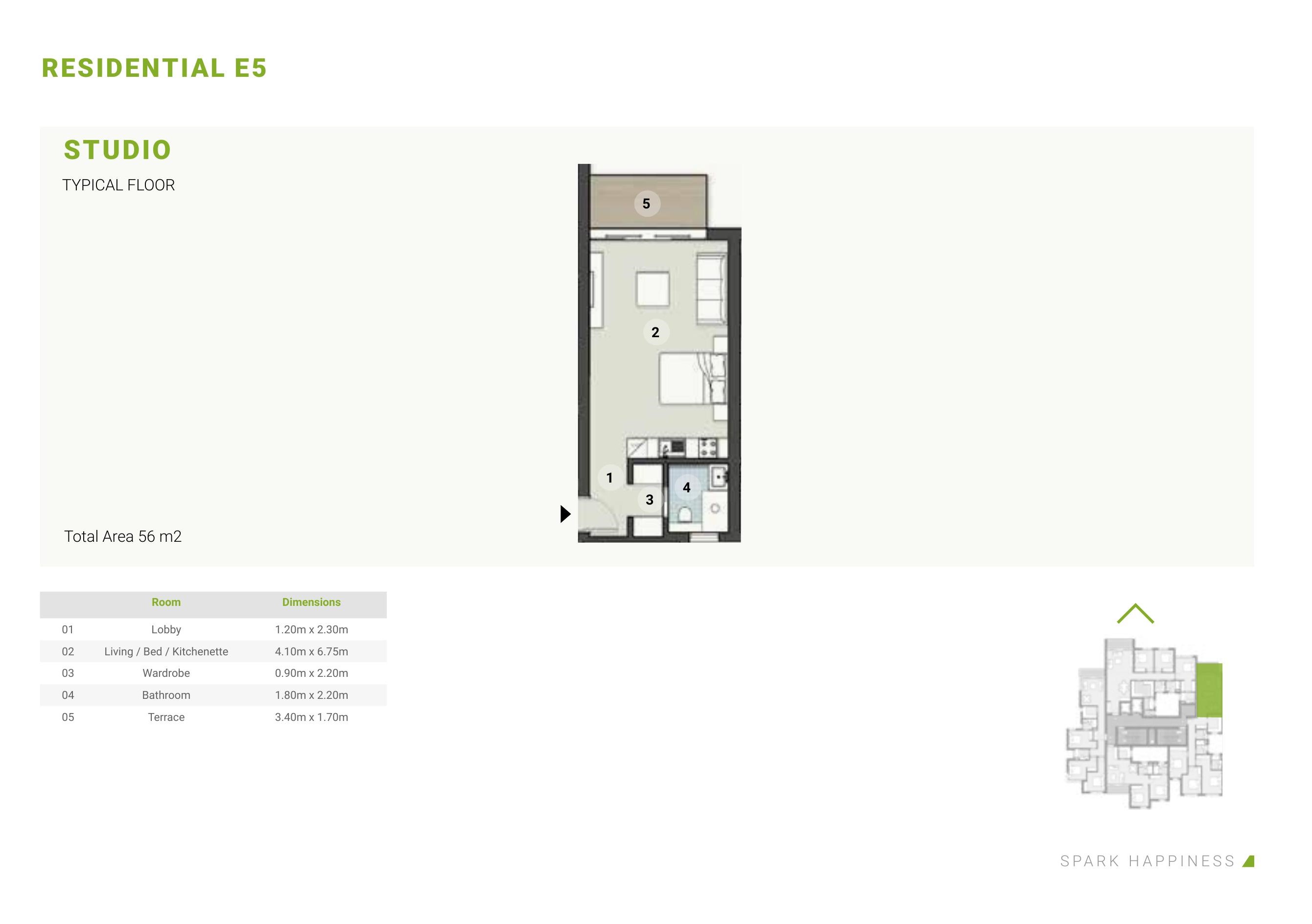 Floor plan for studio at ZED