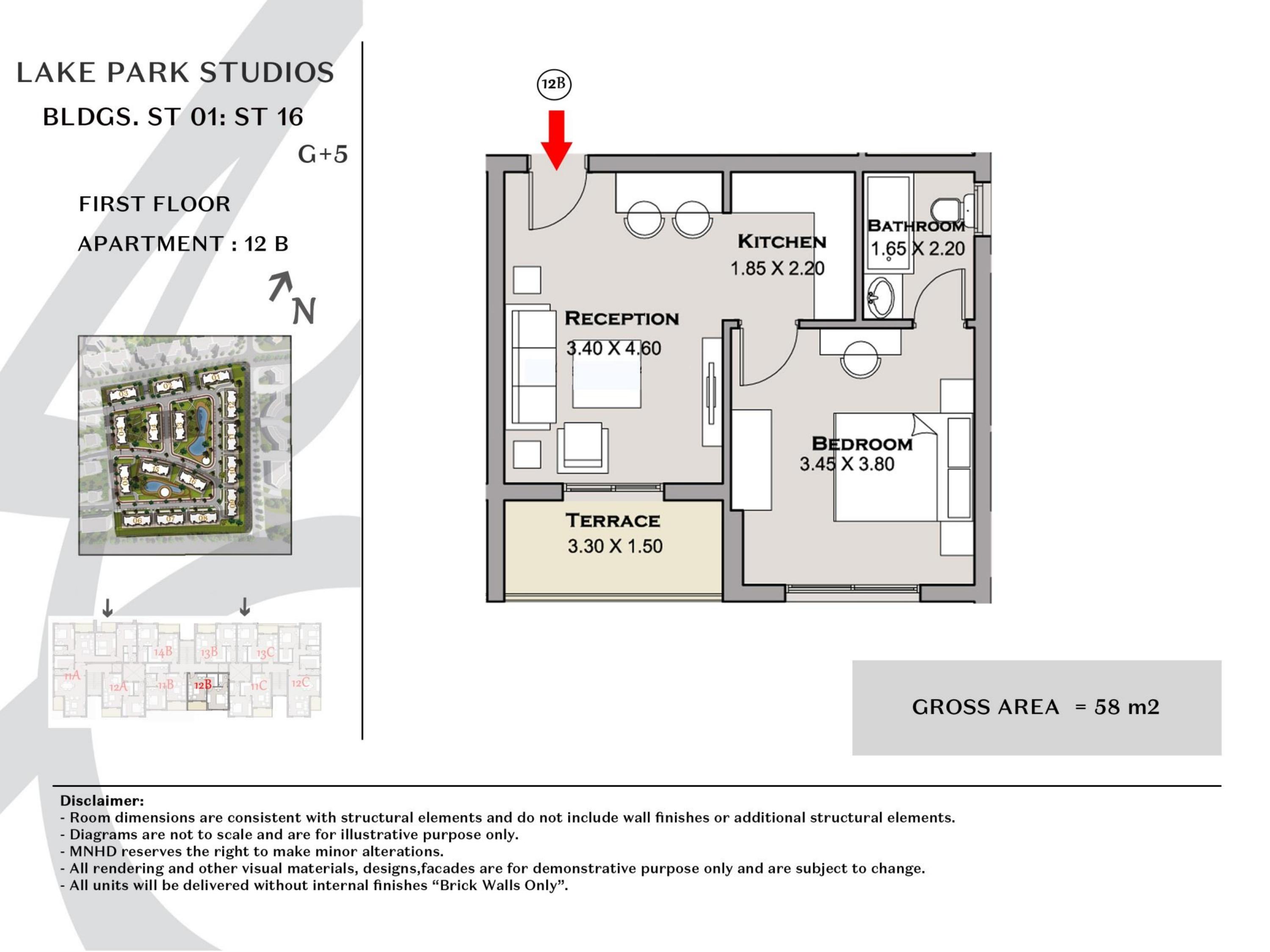 Floor plan for studio at Taj City
