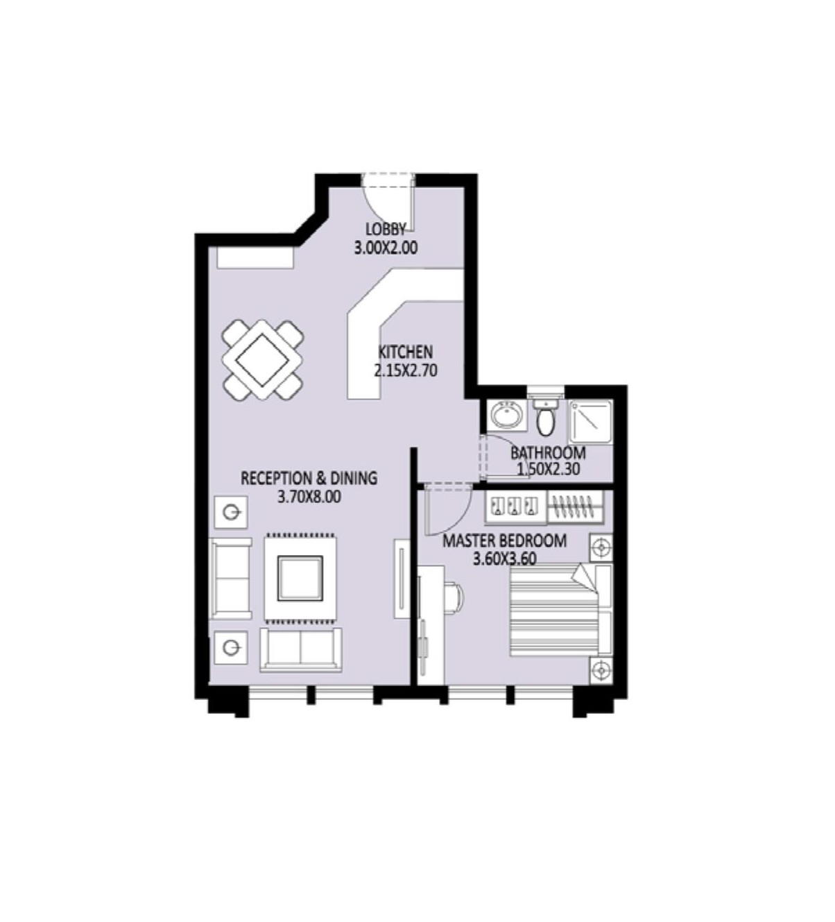 Floor plan for studio at Bleu Vert