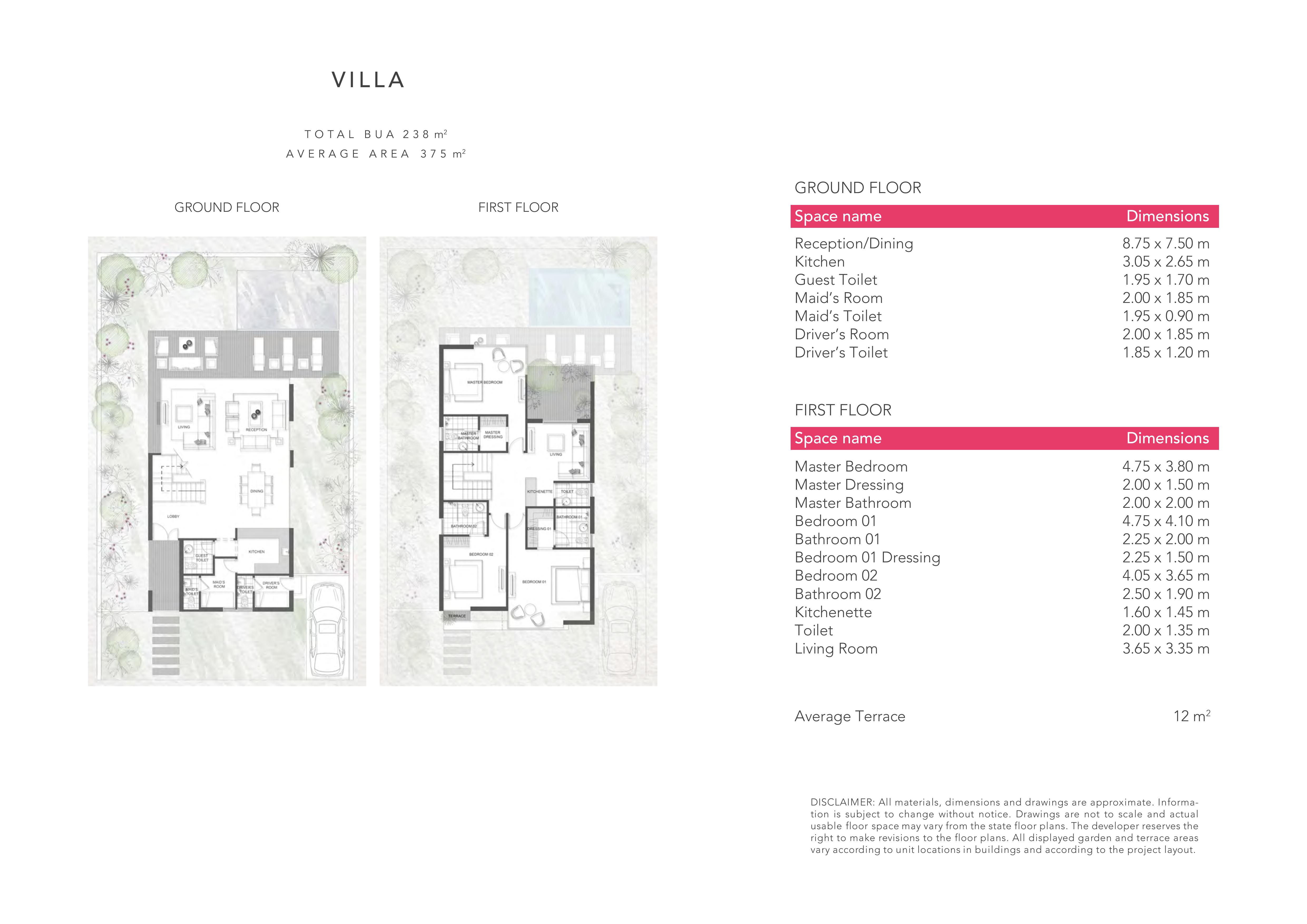 Floor plan for villa at Jefaira